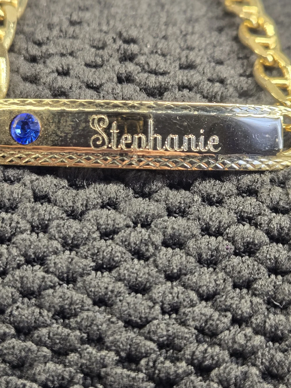 Personalized Stephanie Bar Bracelet with Blue Accent Gold Tone
